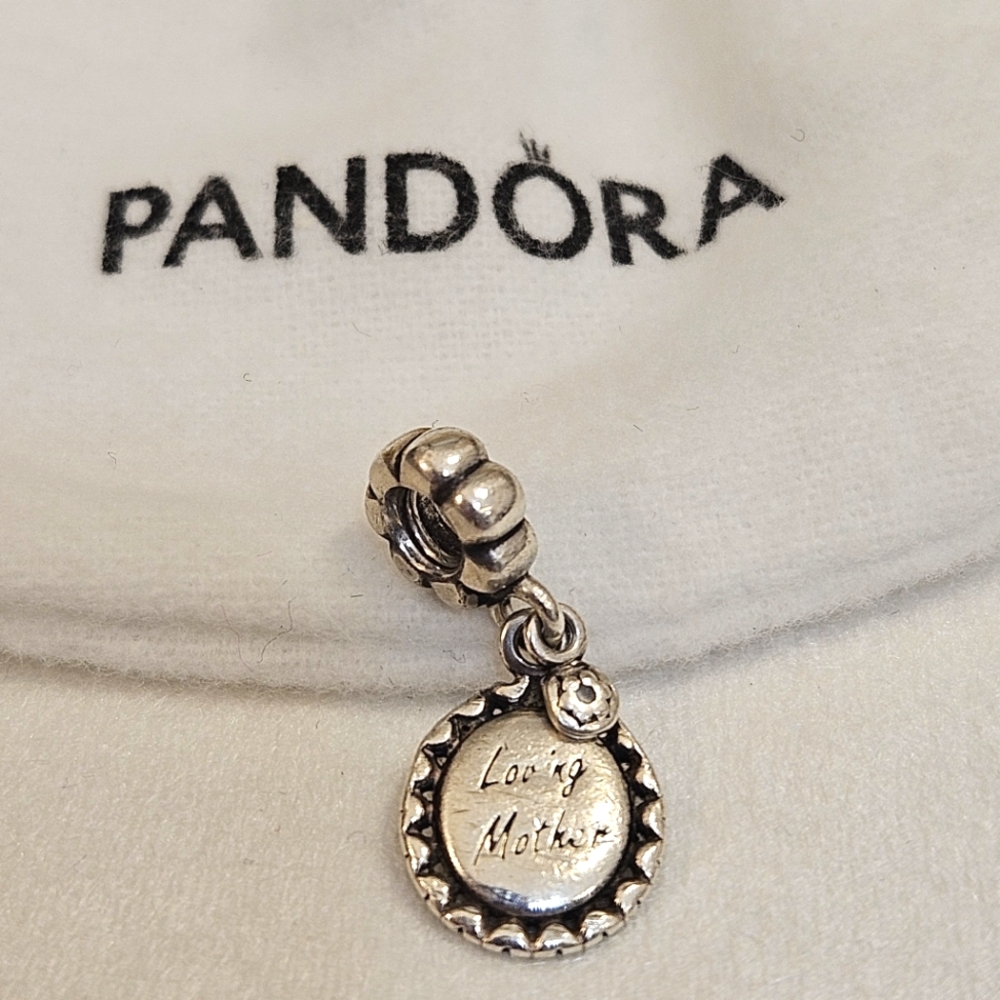 🔥Pandora 925 Sterling Silver Loving Mother Dangle Charm & Flower Bead